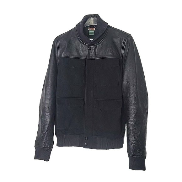 Nike Destroyer Bomber Jacket Mens S Blacked Out Leather & Wool 485059-010 - Picture 1 of 12